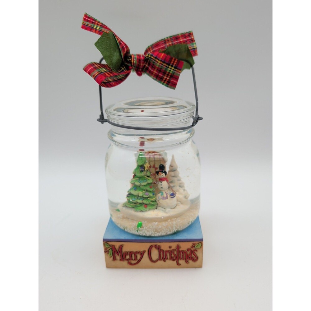 Jim Shore "Preserve a memory" Snow Globe Canning Jar Rustic Snowman Cottage Tree